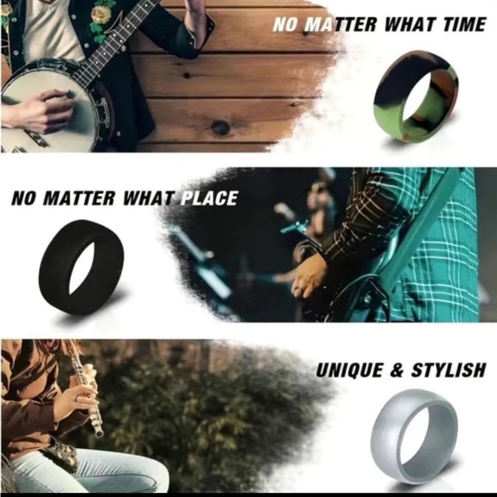 NEW Fine Fashion Unisex Any-Activity Silicon Ring 2-PACK Metallic Colors (9-12)